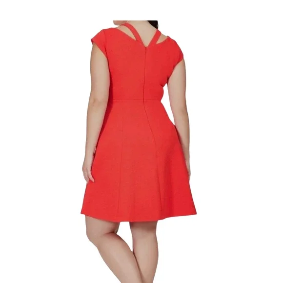 Adrianna Papell Scuba Crepe Vermilion Red Mid-Weight Party Dress - Picture 2 of 6